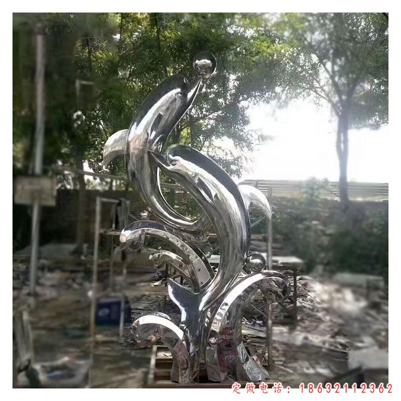不锈钢海豚顶球雕塑（1）