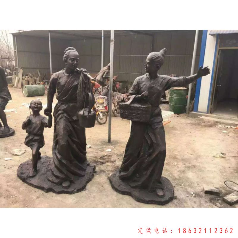 赶集一家三口人物铜雕（1）