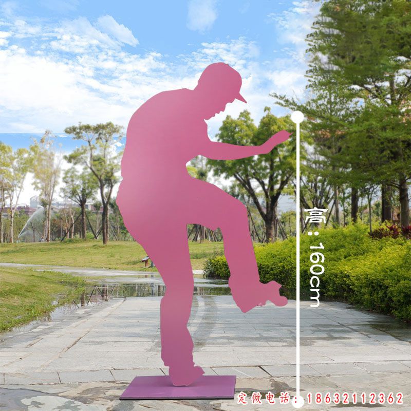 不锈钢滑板运动剪影抽象人物雕塑 （1）