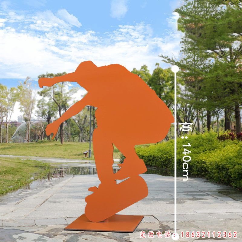 不锈钢滑板运动剪影抽象人物雕塑 （1）