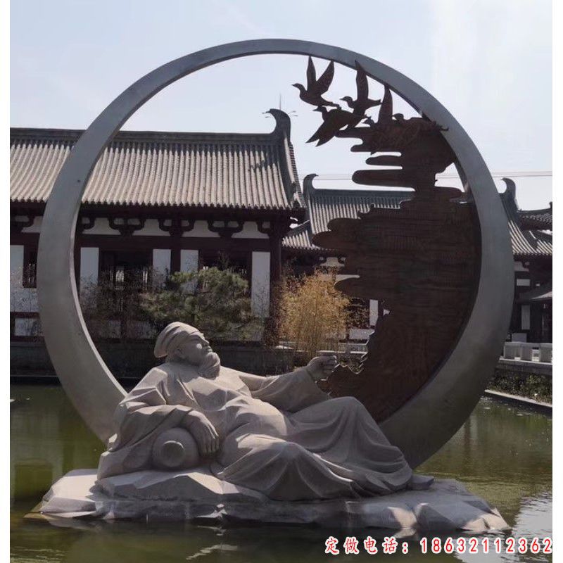 不锈钢水上造型李白喝酒雕塑（1）