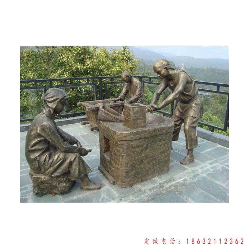 广场烘茶人物小品铜雕（1）