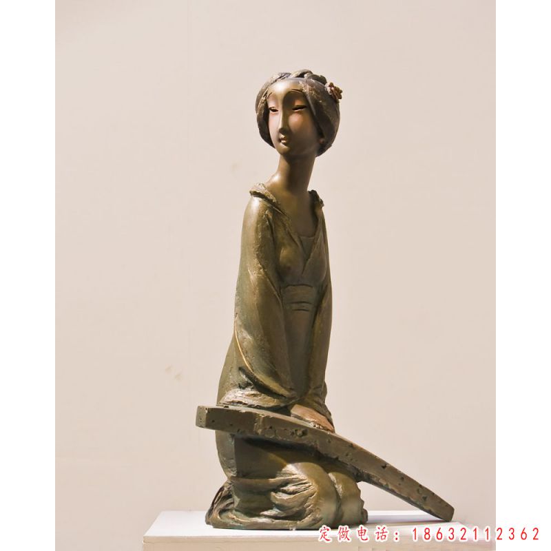 弹古筝古代人物铜雕（1）