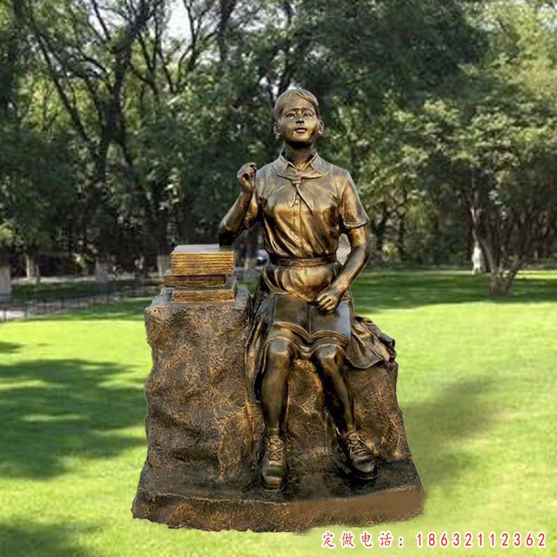 读书女孩校园文化铜雕（1）