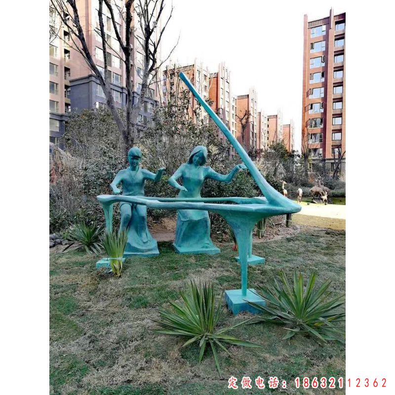 青铜弹钢琴人物铜雕（1）