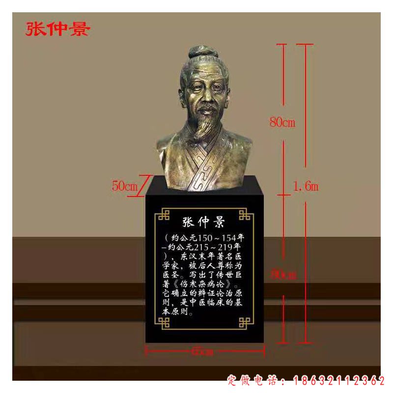 张仲景胸像人物标志铜雕（1）