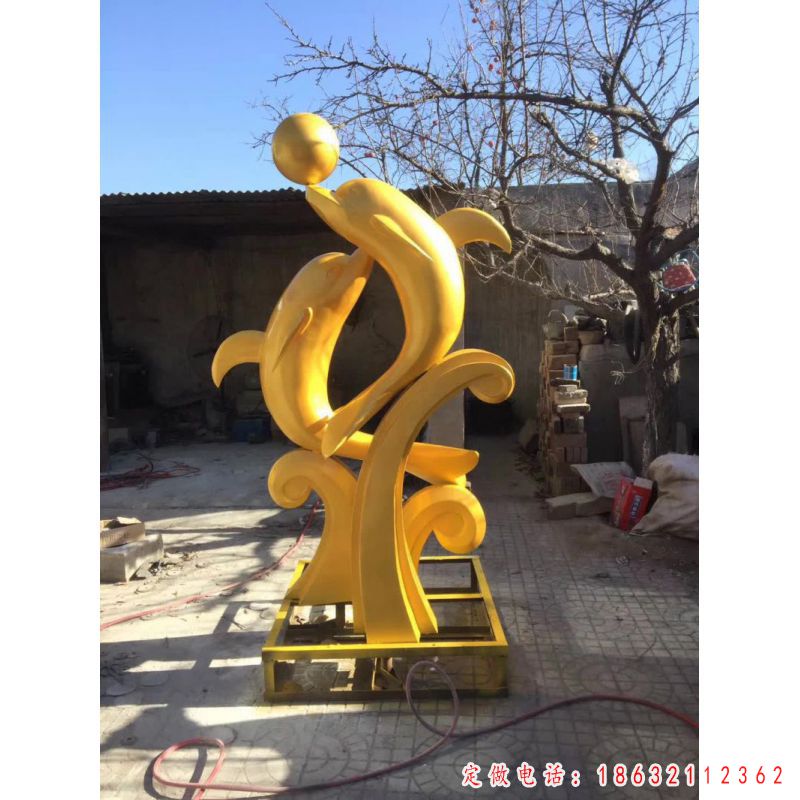 海豚戏球动物标志铜雕 （1）