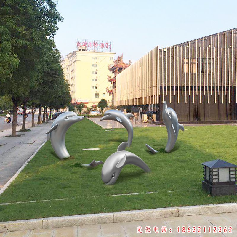 不锈钢海豚动物城市雕塑（1）