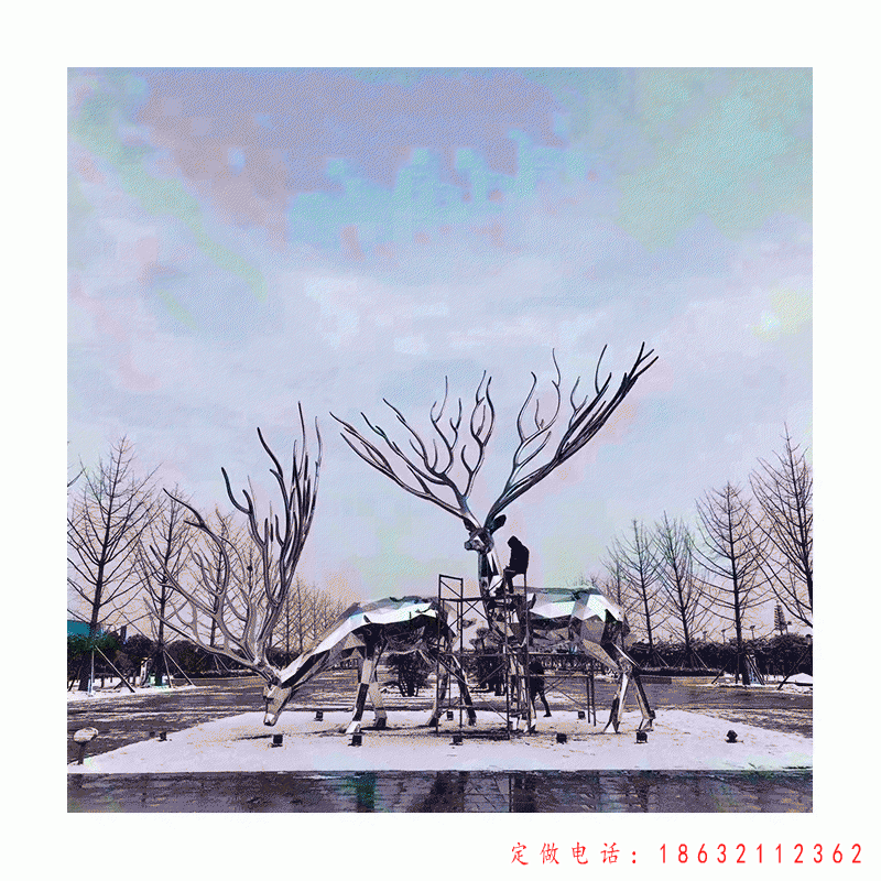 不锈钢叉角鹿动物景观雕塑（1）