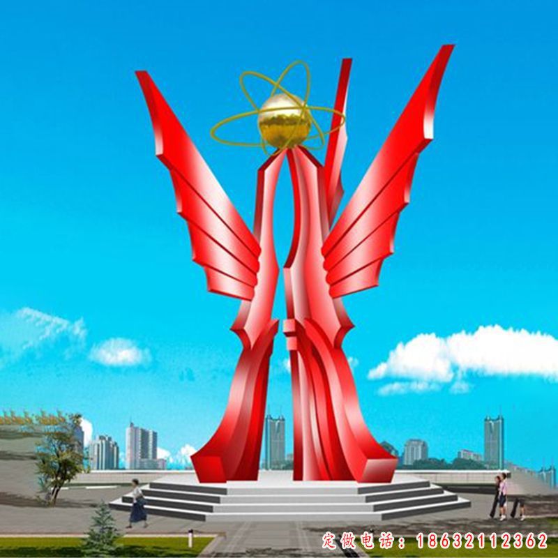 不锈钢企业标志展翅景观雕塑 （1）