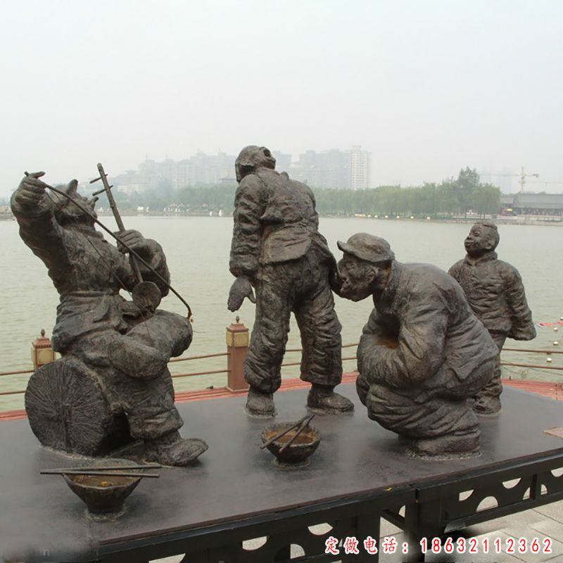 弹唱铜雕，公园景观铜雕