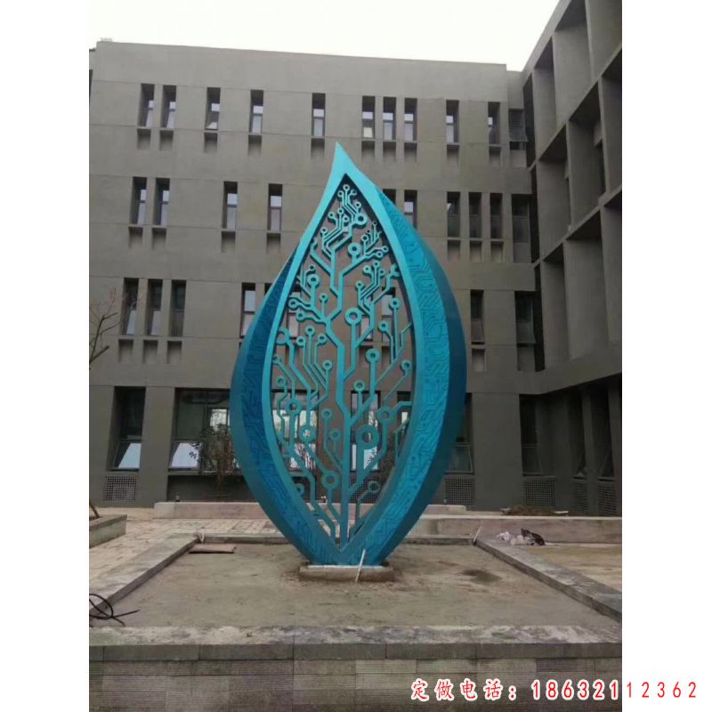 不锈钢蓝色树叶标志雕塑 （1）