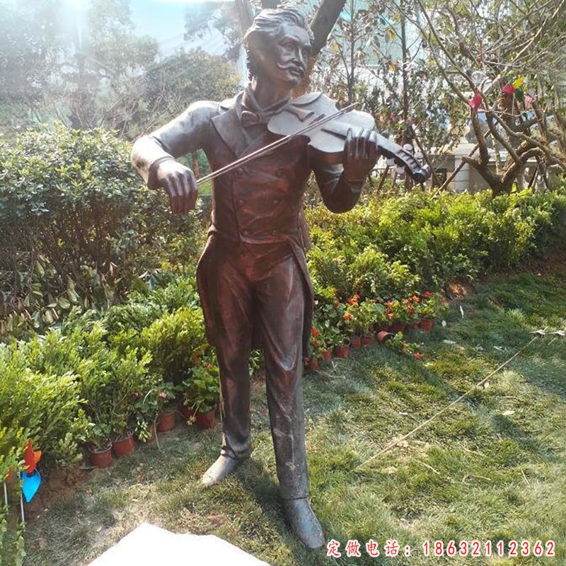 音乐家拉小提琴标志文化铜雕（1）