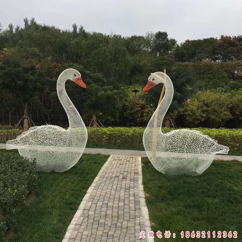 不锈钢镂空天鹅动物景观雕塑 （1）