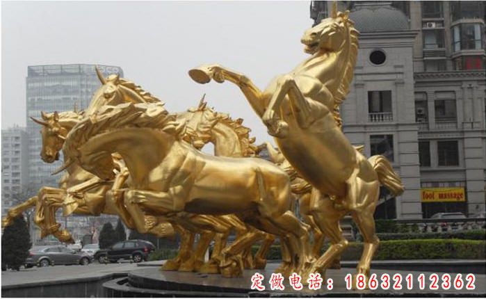 八马奔腾铜雕，公园景观雕塑