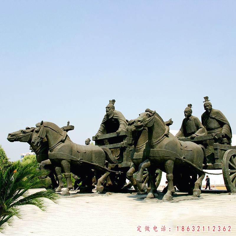 城市古代人物骑马车铜雕（1）