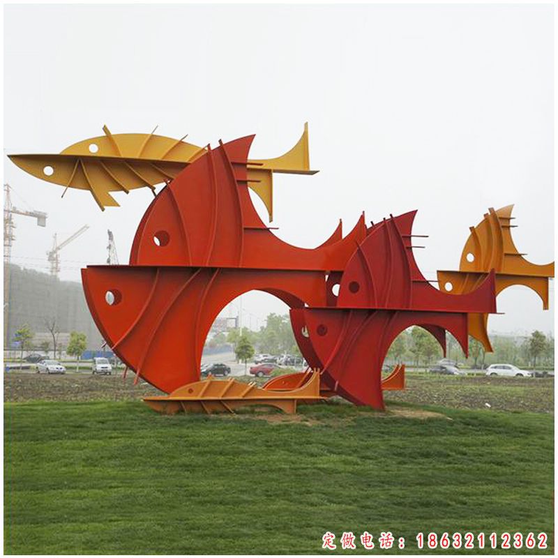 不锈钢红色鱼标志景观雕塑（1）