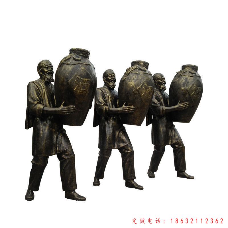 古代人物抱酒坛铜雕 (1)