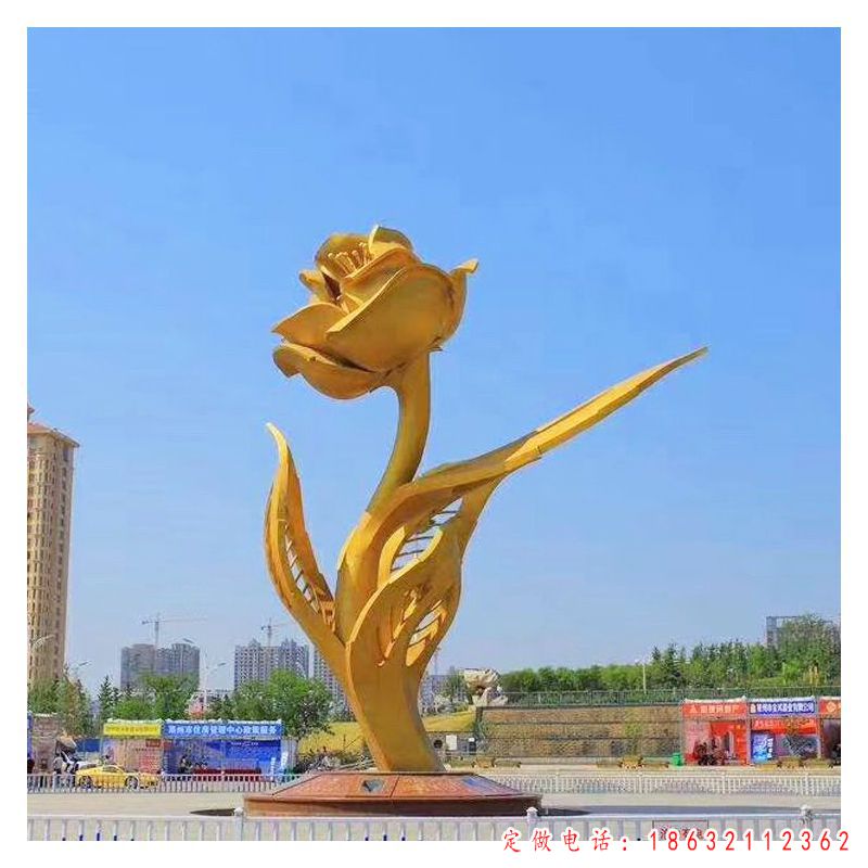 不锈钢金色鲜花小区雕塑 （1）
