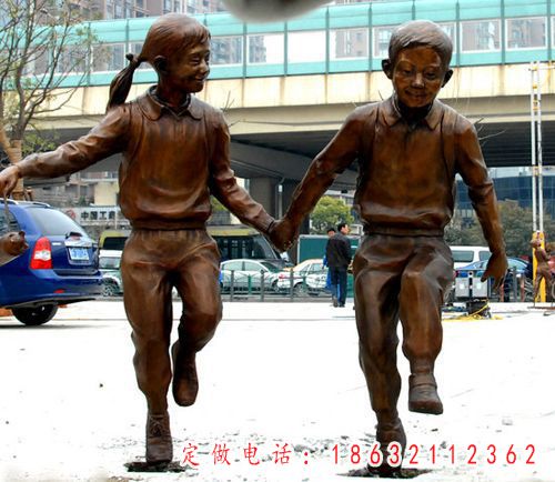 小孩拉手铜雕，广场小孩铜雕
