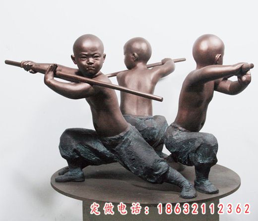 小孩练功铜雕，人物铜雕