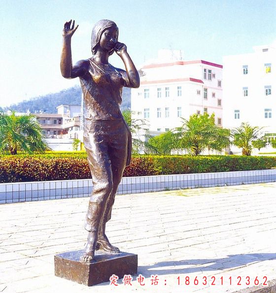 美女打电话铜雕，广场景观铜雕
