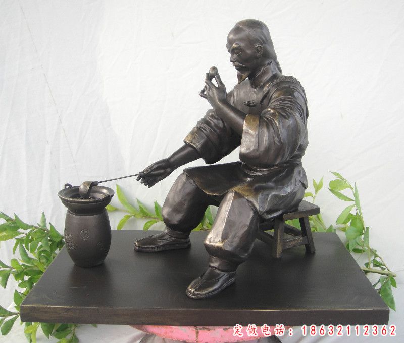 古人煮丸子雕塑，铸铜景观人物雕塑 (3)