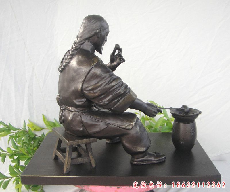 古人煮丸子雕塑，铸铜景观人物雕塑 (1)