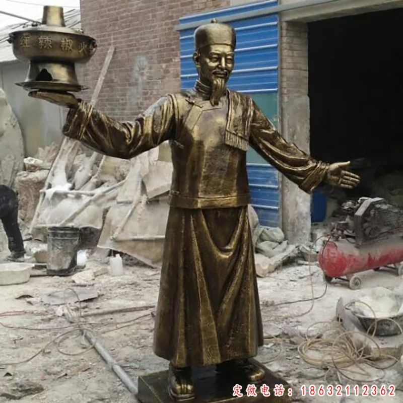 仿铜人物玻璃钢雕塑，吃火锅雕塑