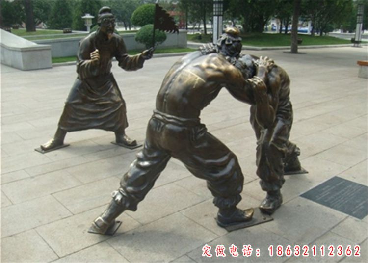 广场景观民俗人物摔跤雕像 黄铜民俗雕塑 景观民俗文化雕像55484