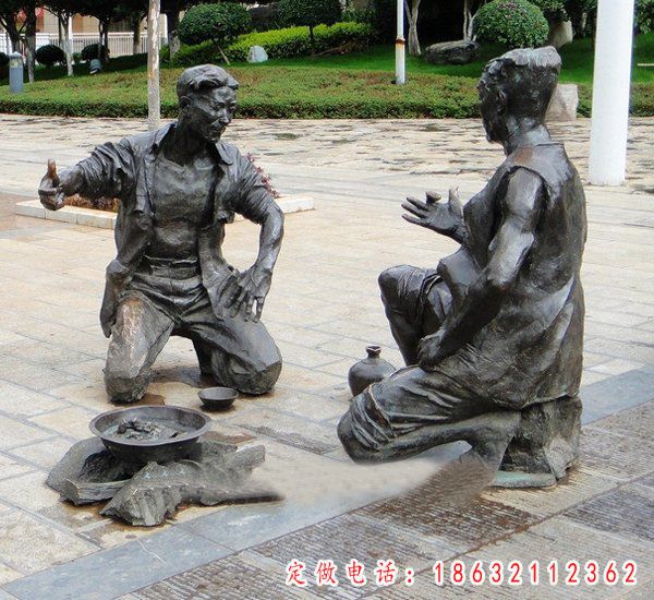 划拳人物铜雕，公园人物雕塑